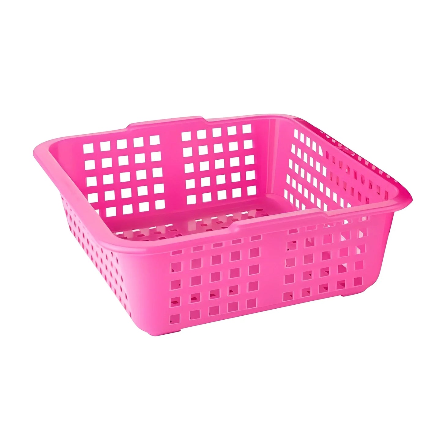 Plastic small fruit basket with open lattice sides, pink rectangular design