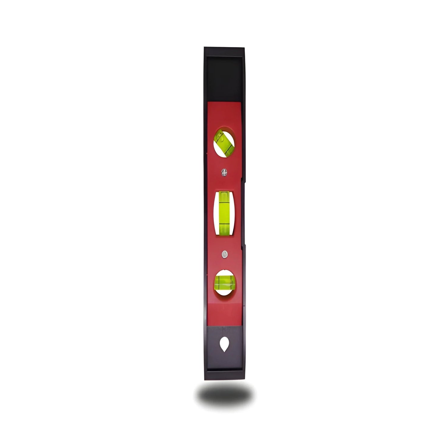 Pocket torpedo level with red body and two visible liquid vials