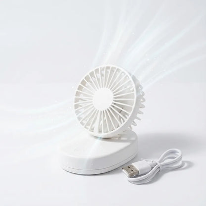 White USB fan with circular grille blowing airflow, with USB cable