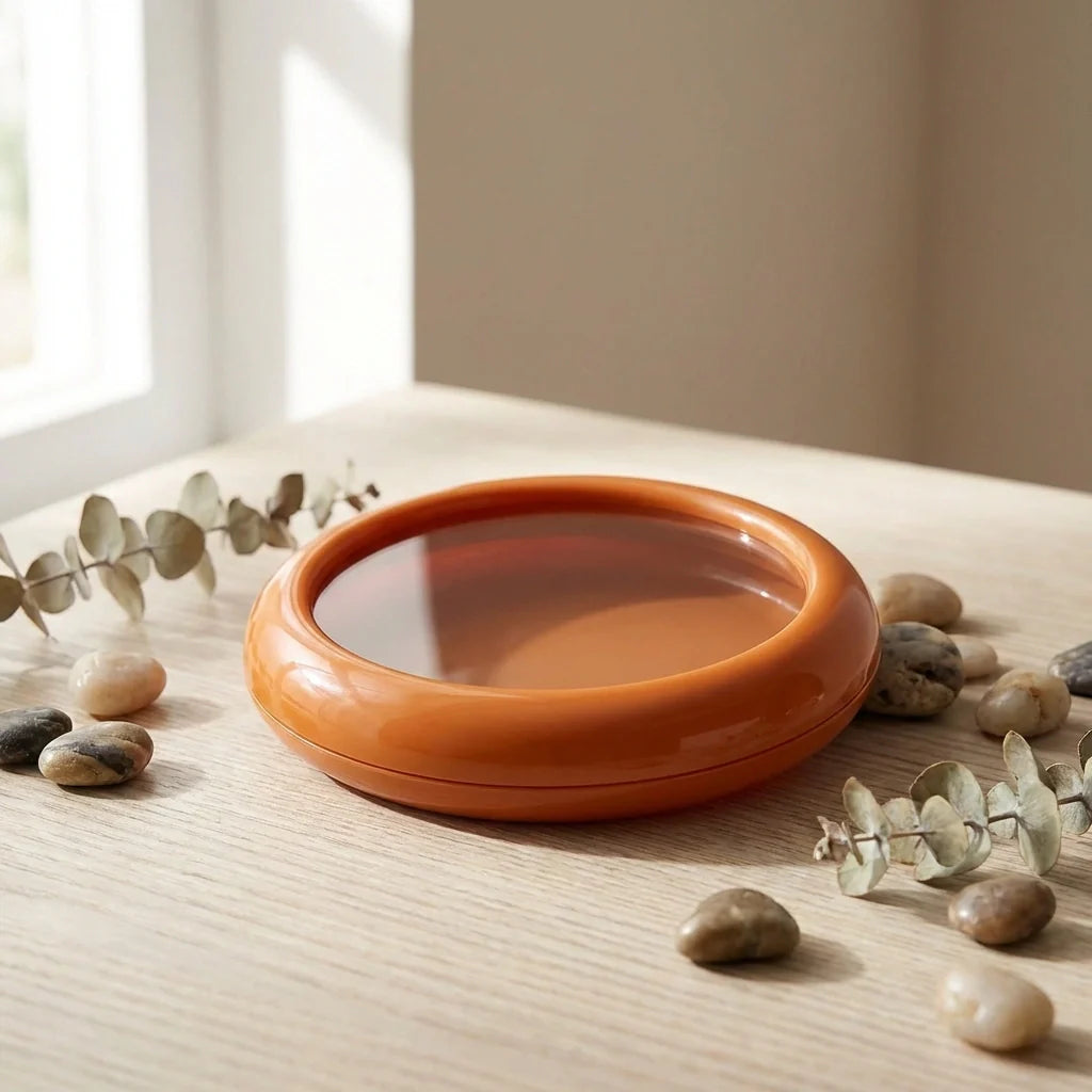 Orange circular food saver box with clear lid ring