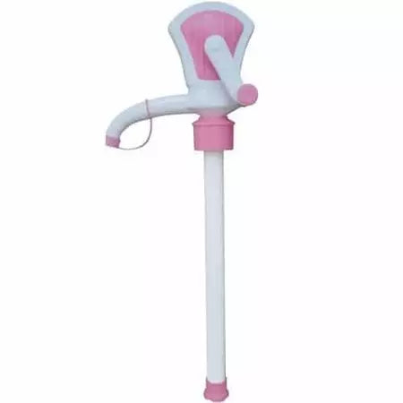 Handheld oil pump with pink trigger and white tube