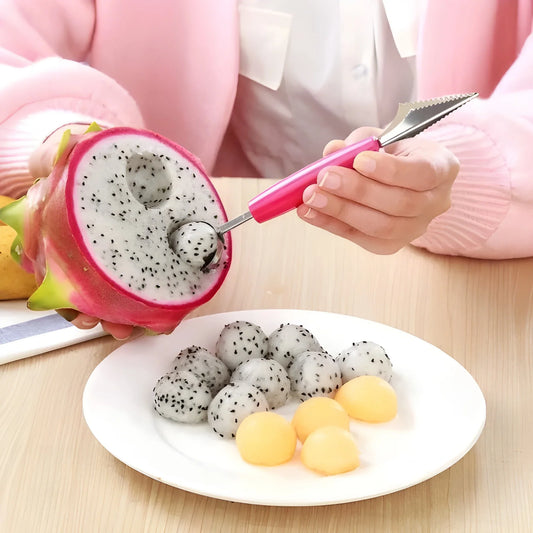 Fruit carving kit tool with pink handle, carving dragon fruit