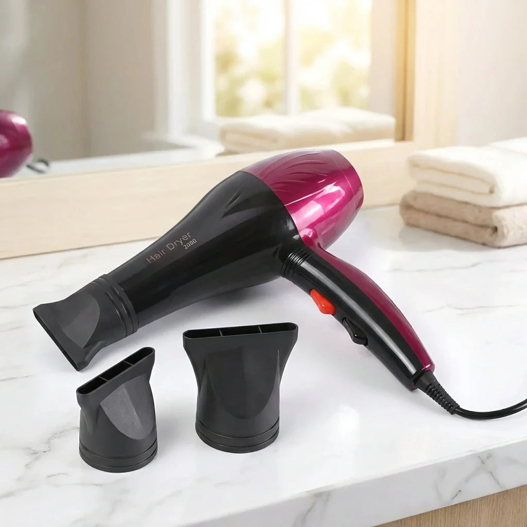 Black and pink professional hair dryer with nozzle concentrator and diffuser