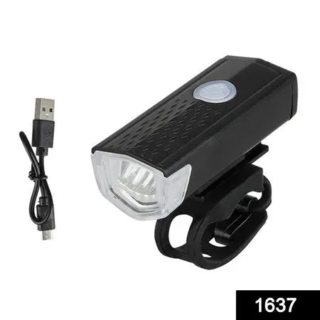 Rechargeable bicycle light with white front LED lens and black mounting clip