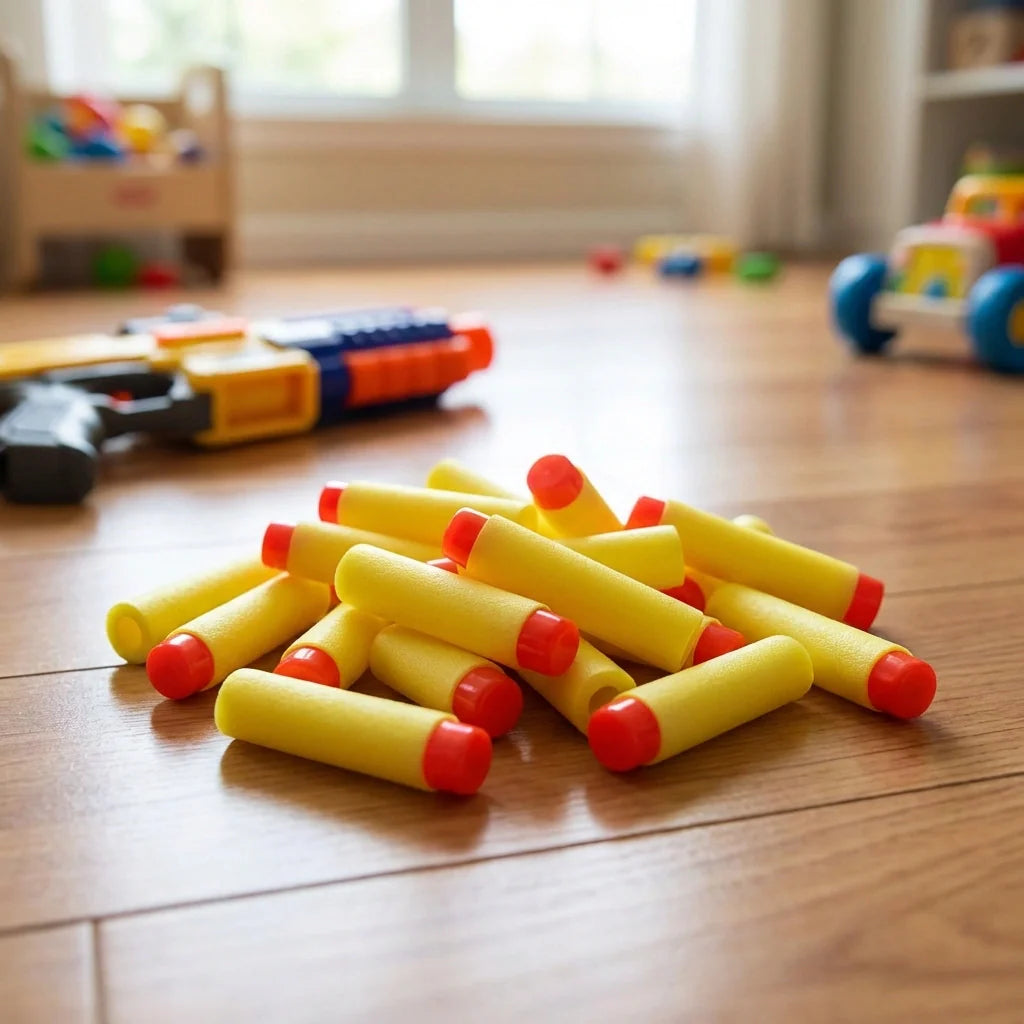 Soft round bullet dart refill set with yellow foam darts and red tips