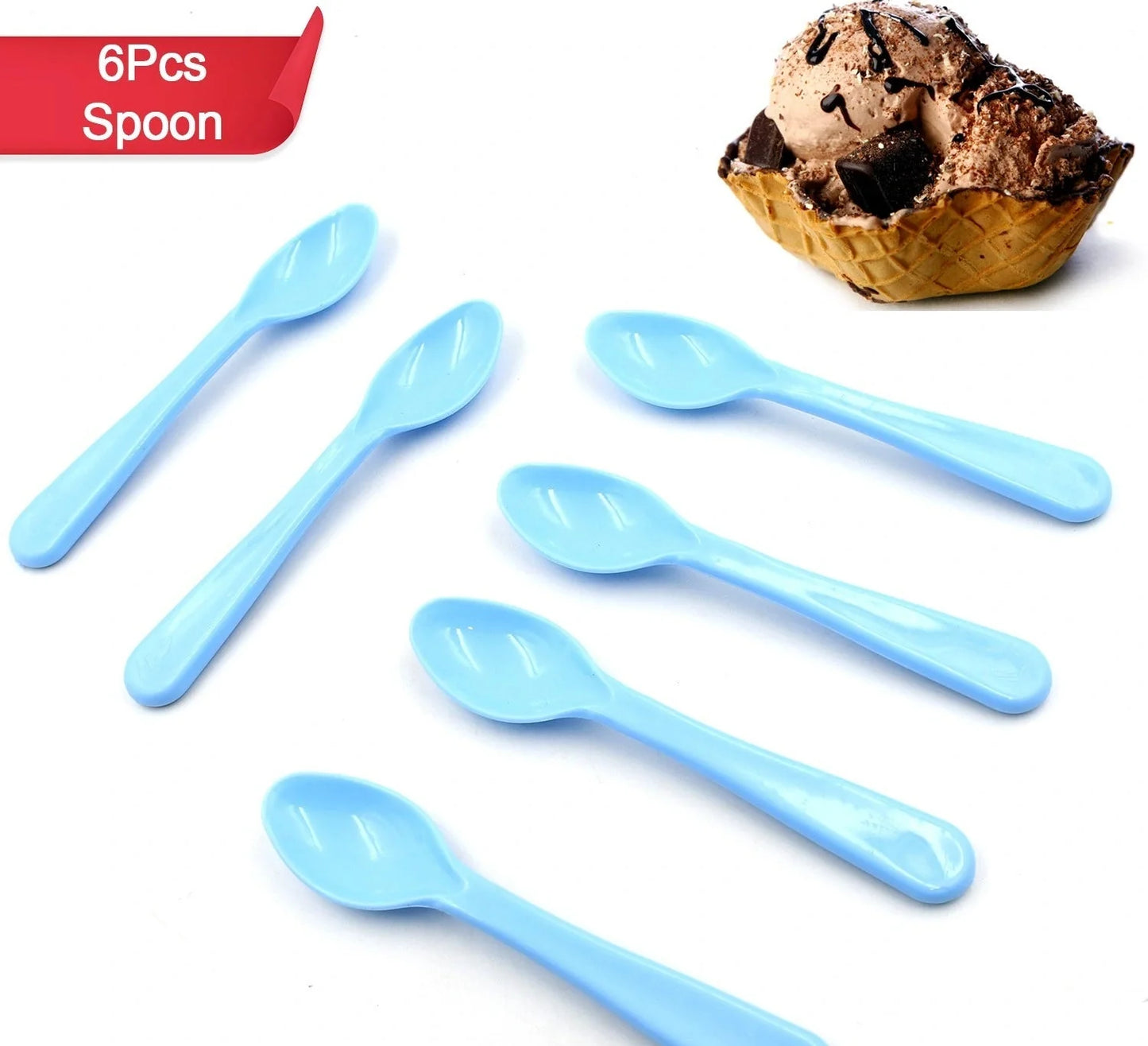 6-piece reusable plastic spoon set with light blue spoons
