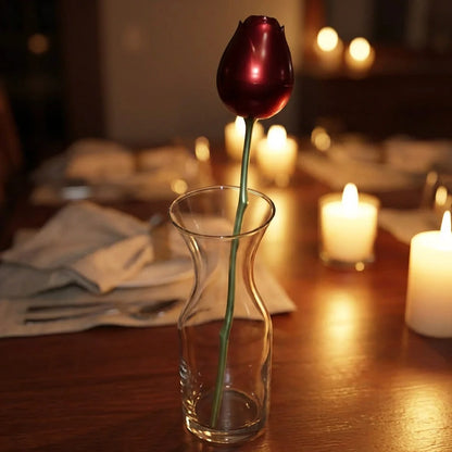 Red rose in clear glass vase for proposal box arrangement
