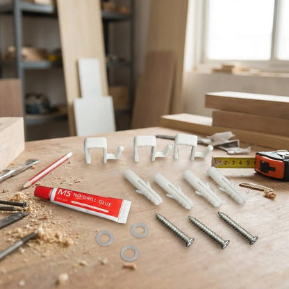 Rotating storage shelf hardware and brackets on work surface