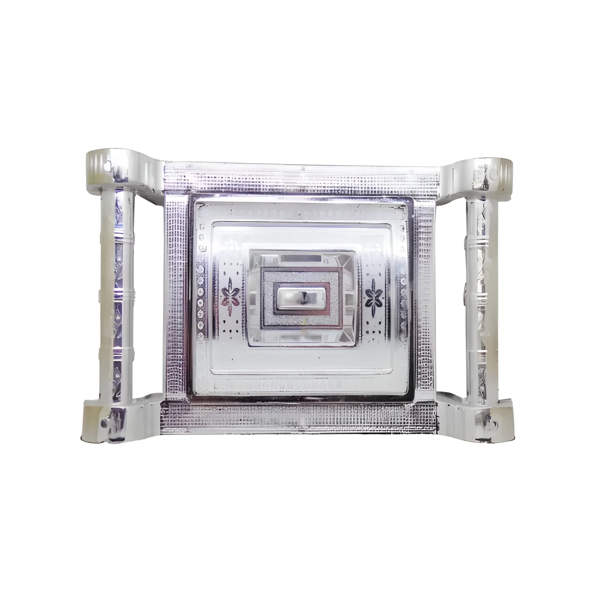 Silver heirloom tray with engraved square center and fluted side posts