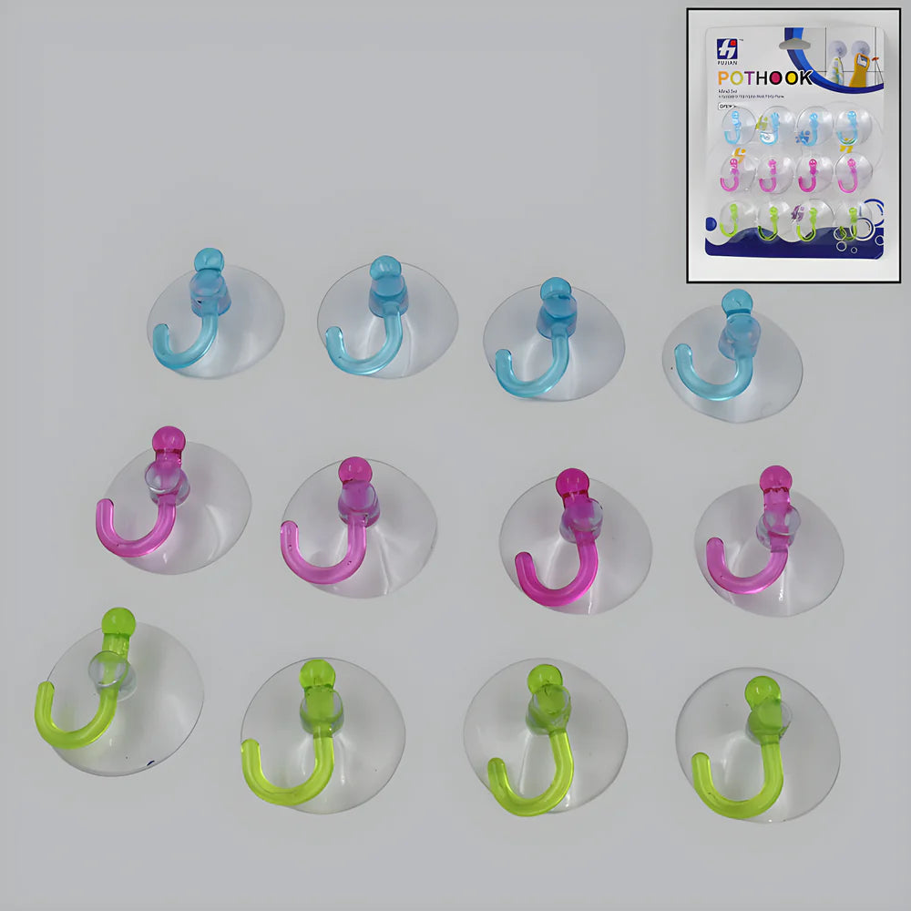 Rubber suction hooks set with multicolor U-shaped hooks and round suction bases