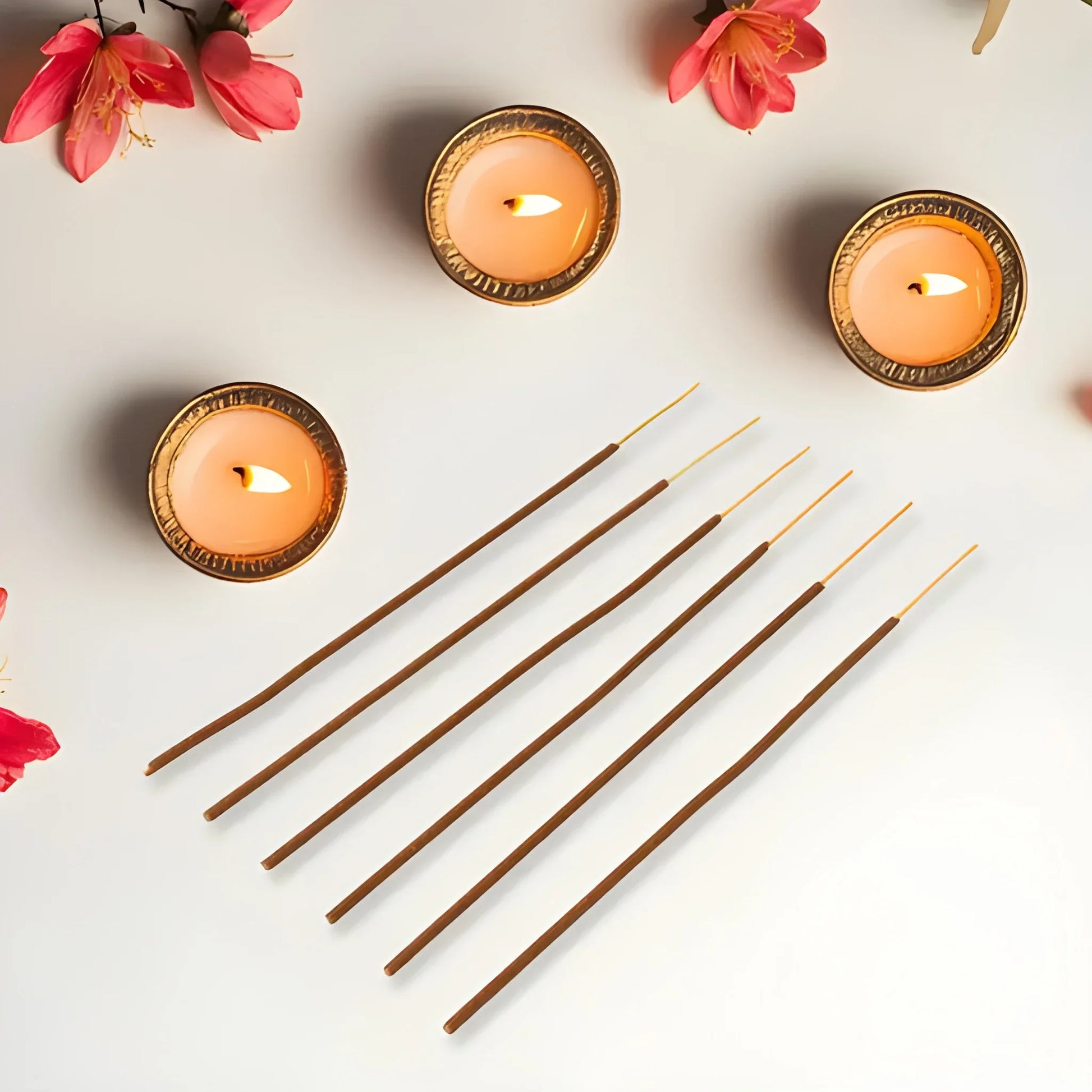 Incense sticks, five thin brown wooden sticks with pointed ends