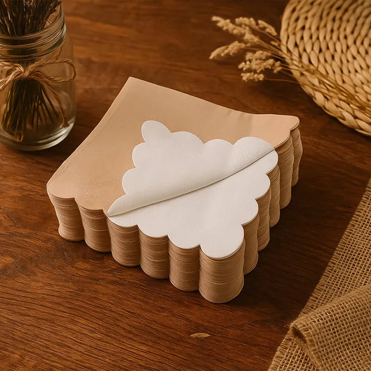 White scalloped-edge tissue paper sheets, stacked (set of 120)