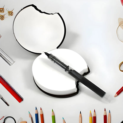 Scented writing practice notebook, round white cover with black pen