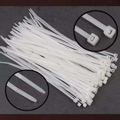 White self-locking cable ties with locking heads, bundle view