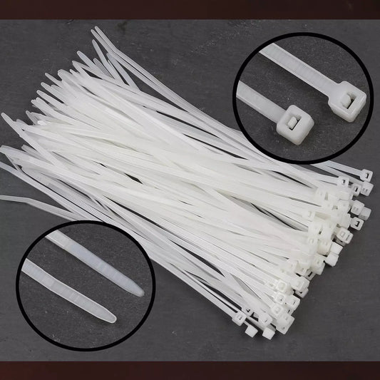 White self-locking cable ties with locking heads, bundle view
