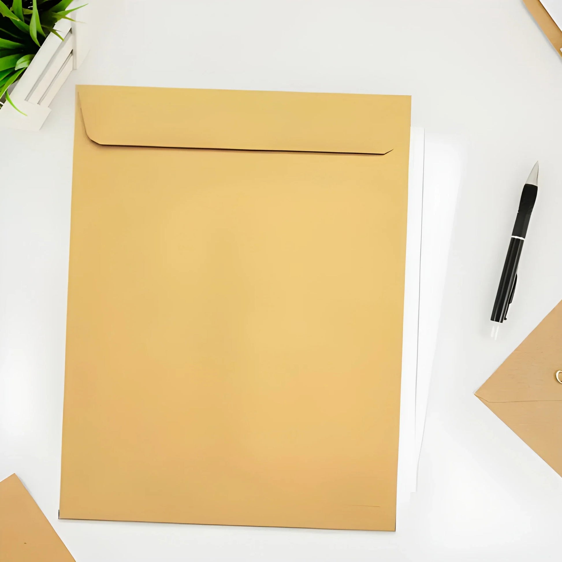 Self-seal kraft envelope with closed flap, tan kraft paper
