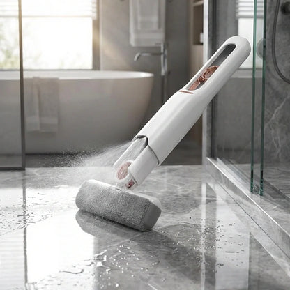 Mini squeeze table mop with gray roller head and white handle