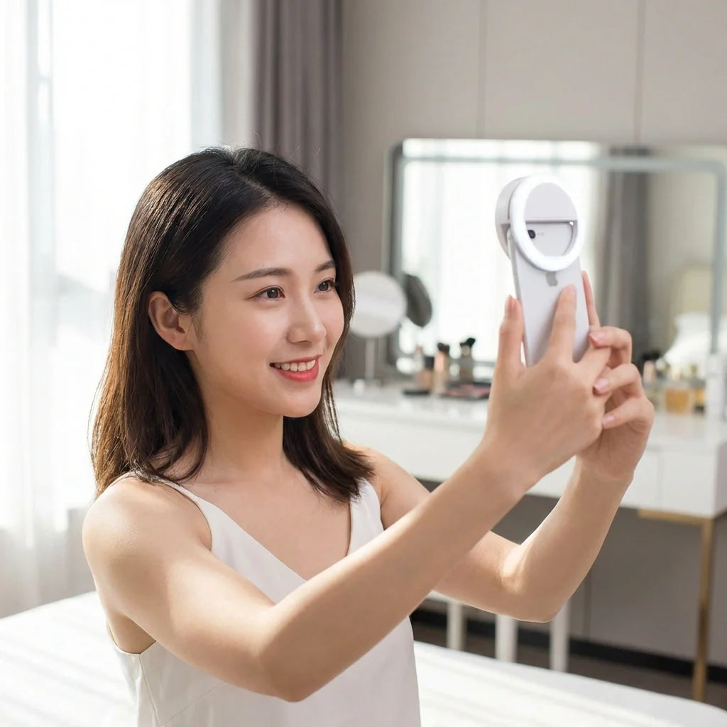 Selfie ring light with phone clamp, white