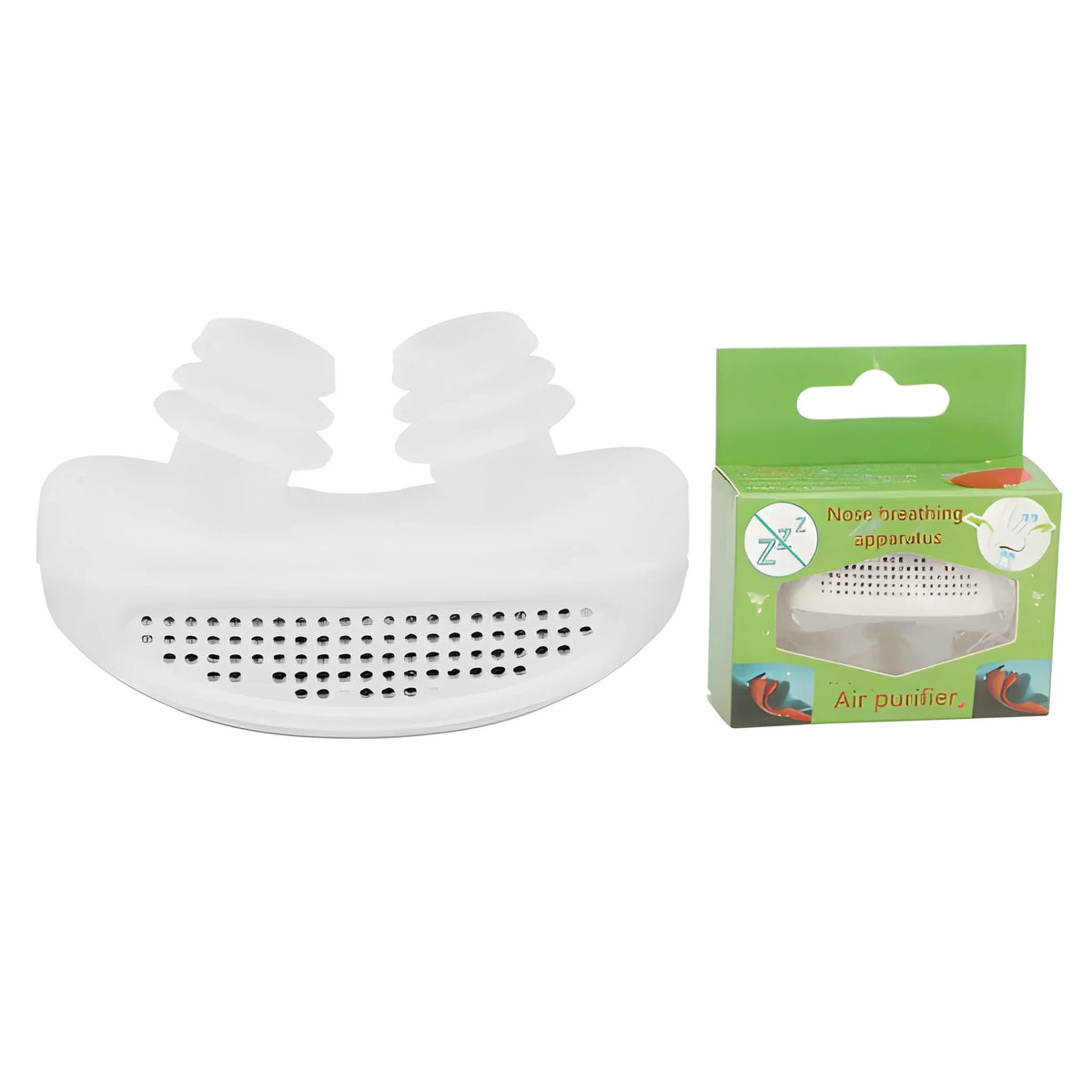 White nose clip with air purifier filter holes, with package shown