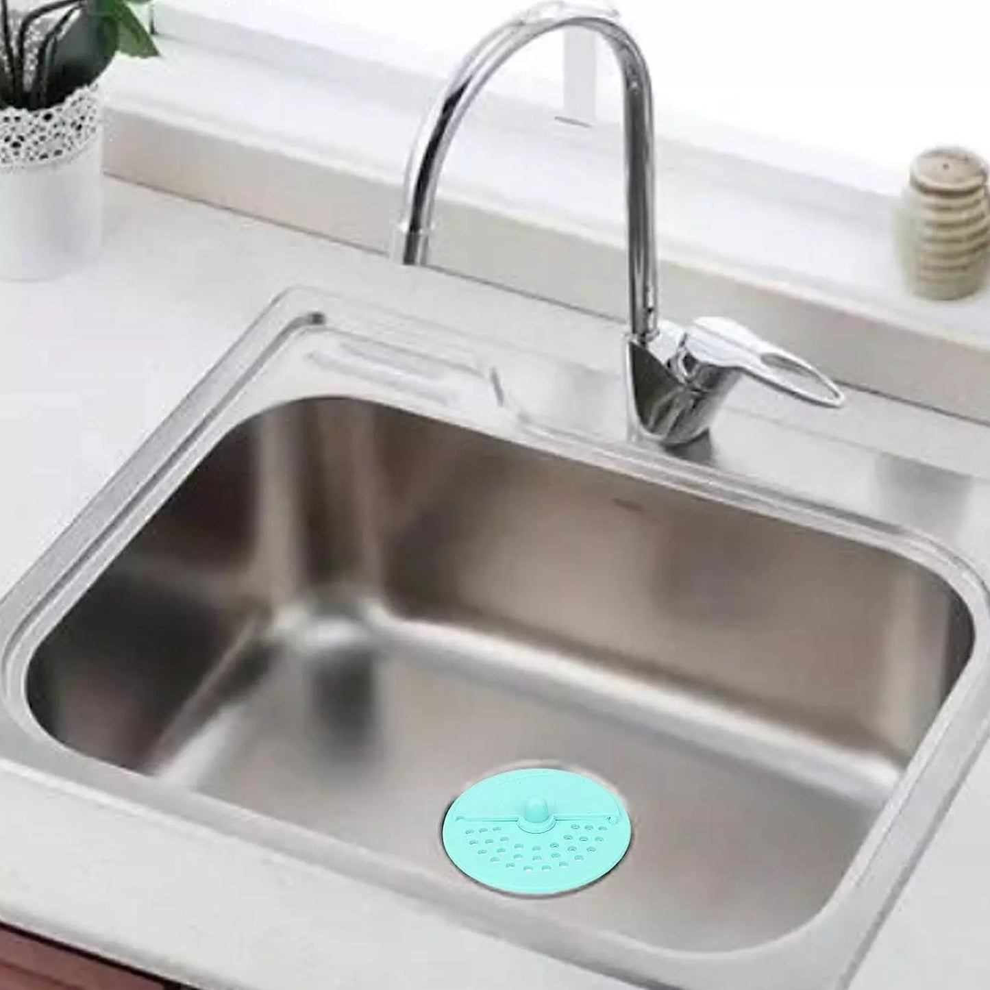 Silicone sink drain cover, round mint teal insert with perforated surface
