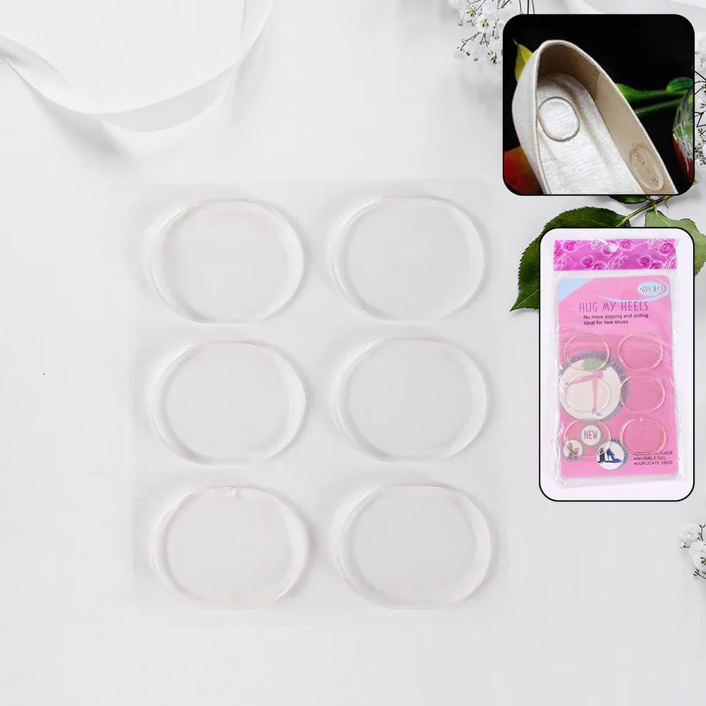 Silicone heel pads, clear oval cushioning pads (6-pack)