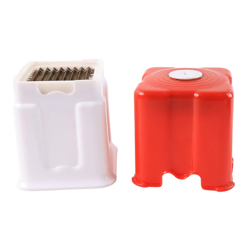 Silicone spaghetti server with ridged fork head, white and red
