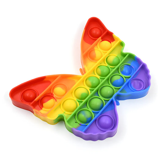 Rainbow silicone pop toy butterfly with raised bubble buttons
