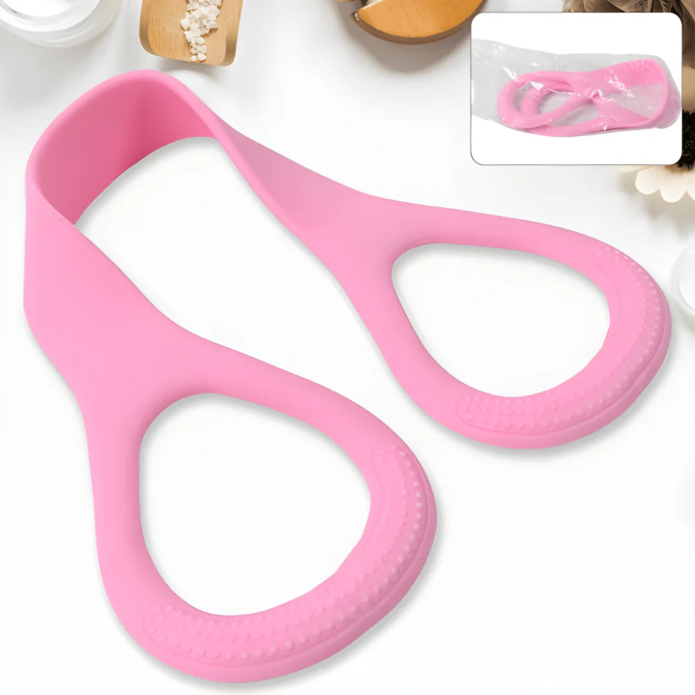Pink silicone yoga resistance band with two loop handles