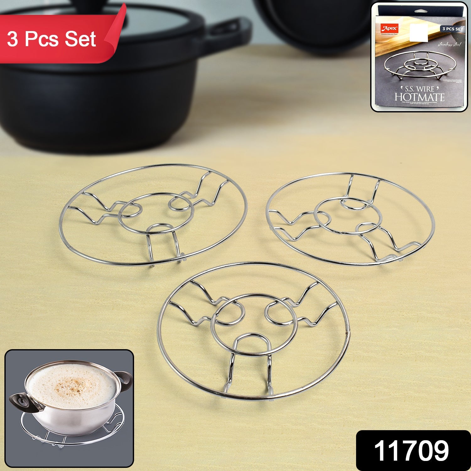 Stainless Steel Wire Hotmate Stand Set Of 3