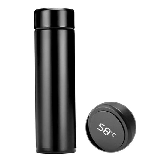 Insulated smart water bottle with digital temperature display, black