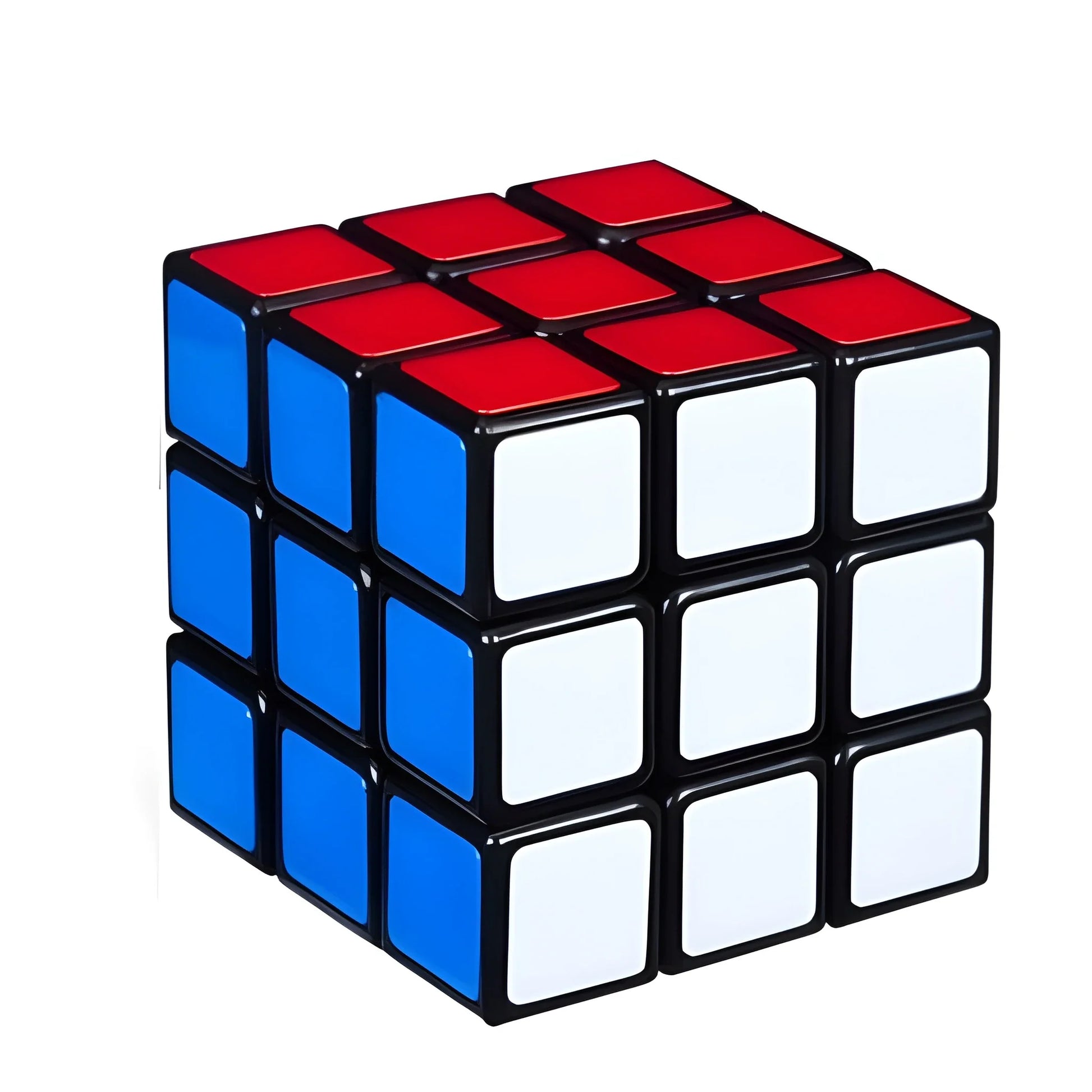 3x3 speed cube with red and blue panels and white tiles, black frame