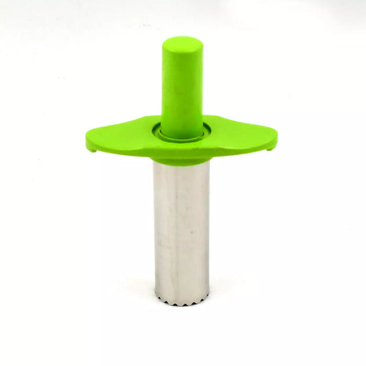 Stainless steel chili corer with green handle and circular cutting base