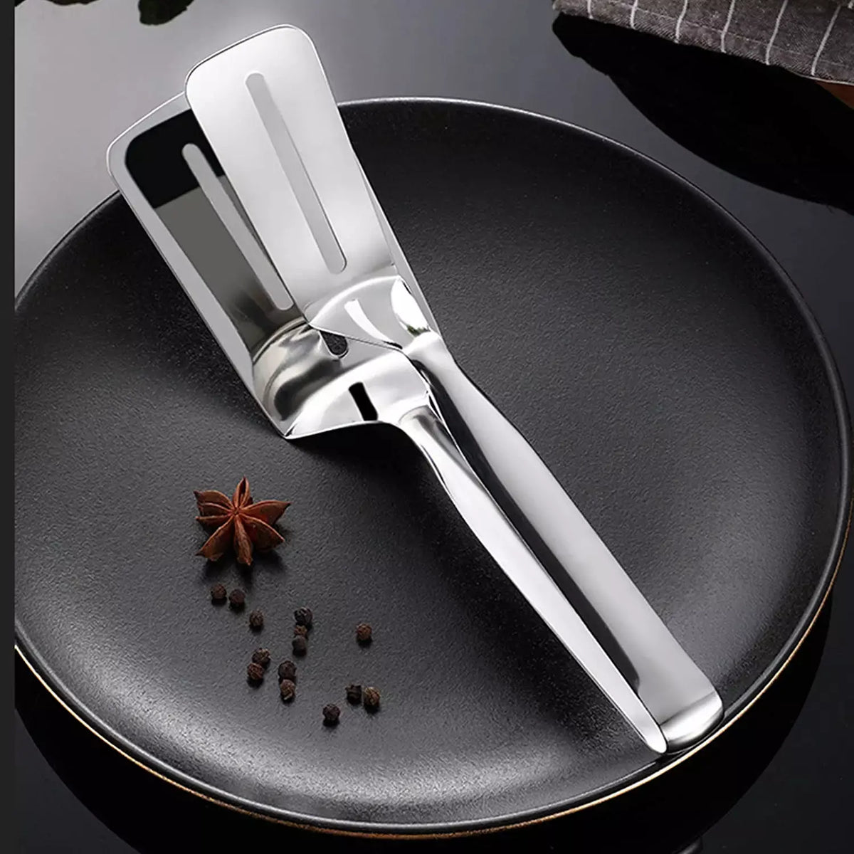 Stainless steel kitchen tongs with wide grip and long handles