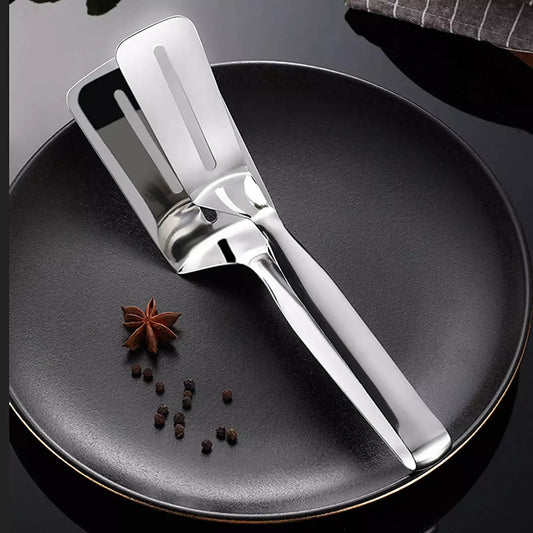Stainless steel kitchen tongs with wide grip and long handles