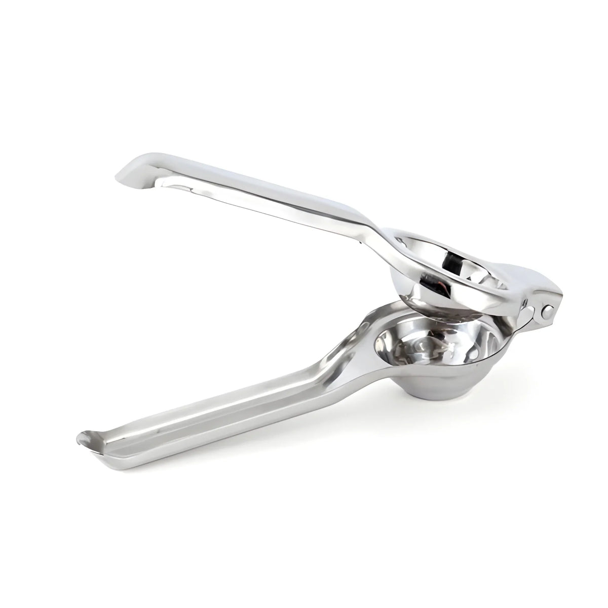 Stainless steel lemon juicer with lever handle and metal reamer cup