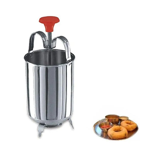 Stainless steel vada maker with red lever and vada tray