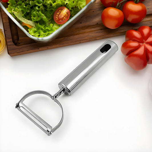 Stainless steel Y-peeler with loop handle and straight blade