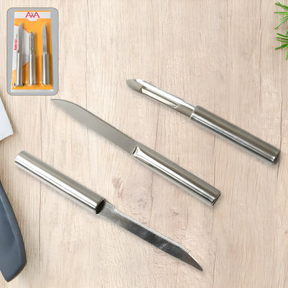 Stainless steel sharp knives set with two blades and metal handles