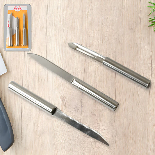 Stainless steel sharp knives set with two blades and metal handles