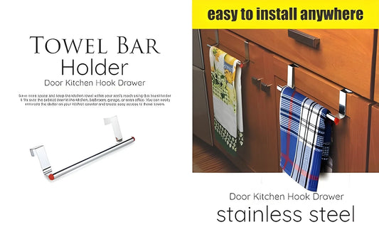Stainless steel towel bar holder with hinged mount for door kitchen drawers