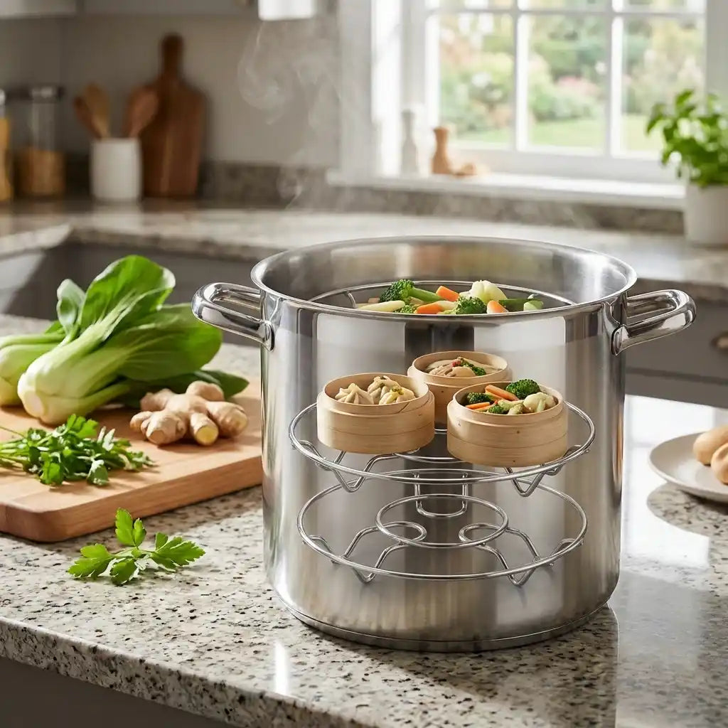 Stainless steel wire hot pot stand set of 3 with round trivet for steamer insert