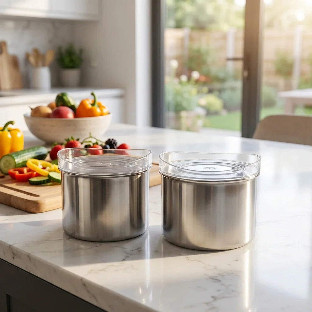 Stainless steel airtight containers with round lids