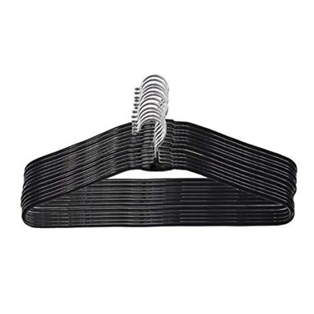 Steel wardrobe hangers set of 12, black metal wire hangers with curved hook