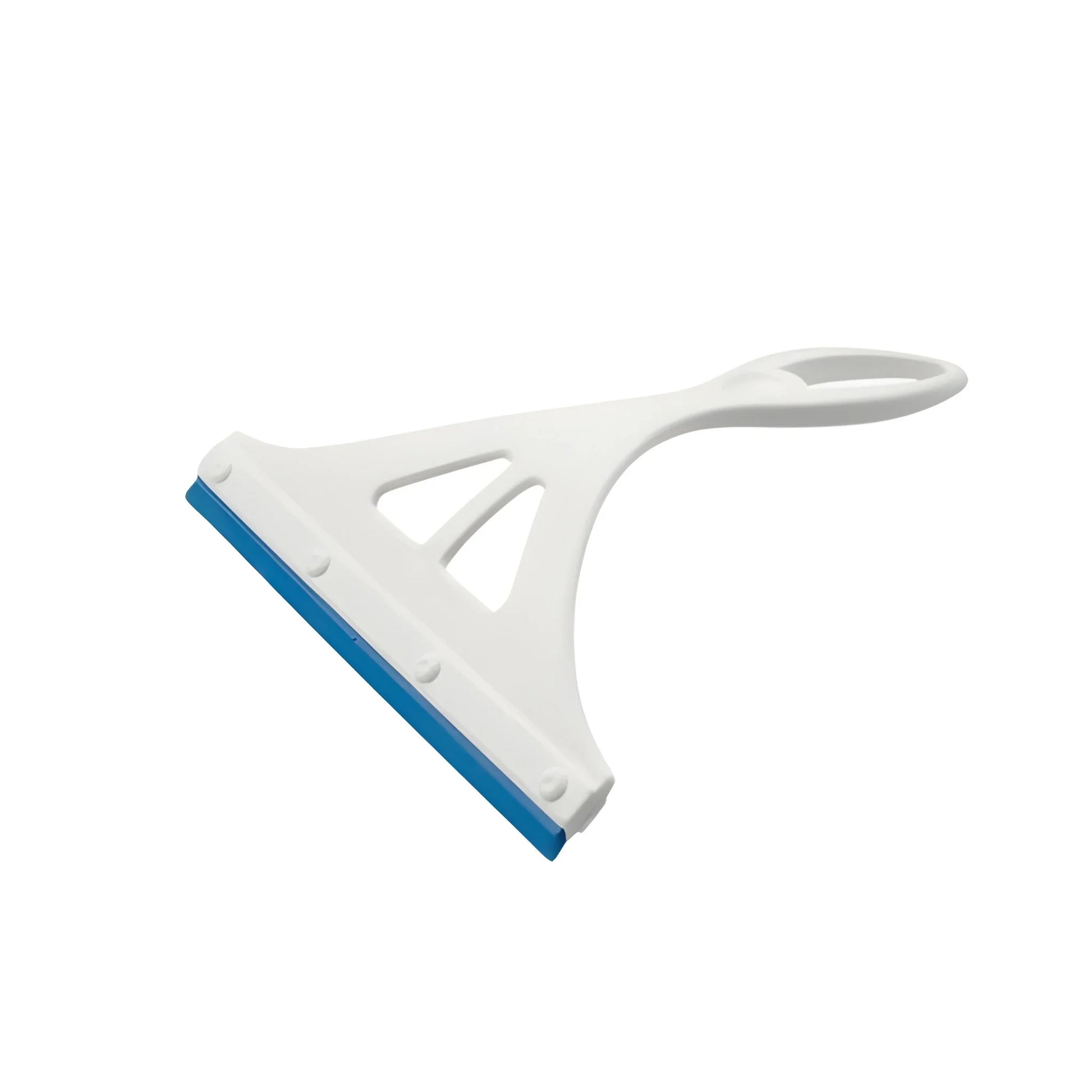 Glass wiper with white handle and blue squeegee blade