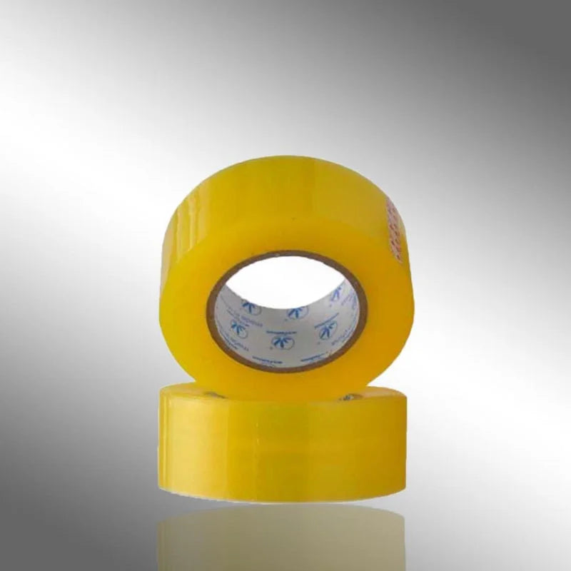 Yellow packing tape roll with clear core