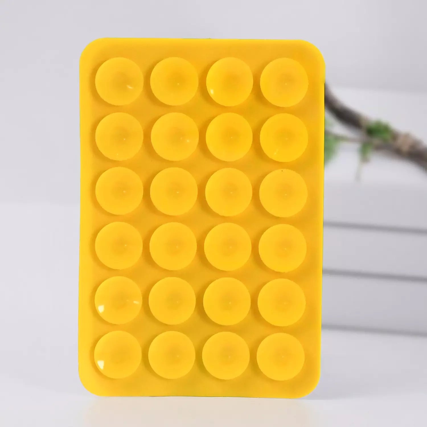 Yellow square suction phone holder pad with 16 round suction cups