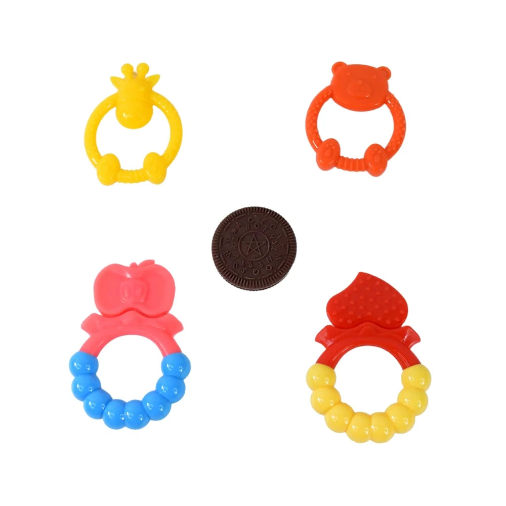 Textured bear teething ring, colorful ring toy with bear face detail