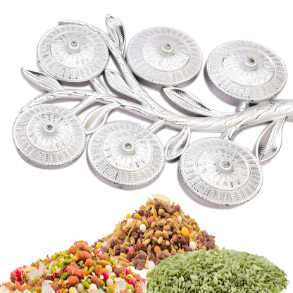 Silver metal tree serving tray with embossed circular disc ornaments