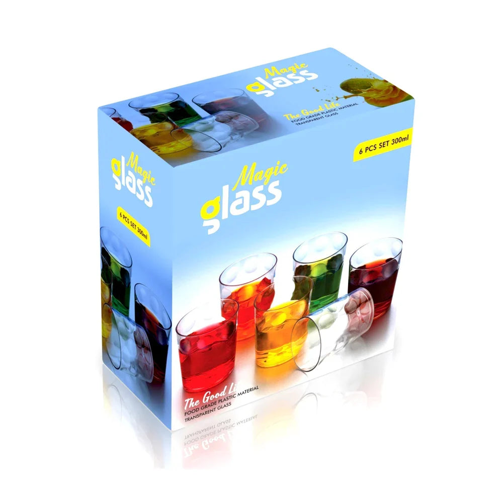Unbreakable drinking glasses set box with colorful glass drinks