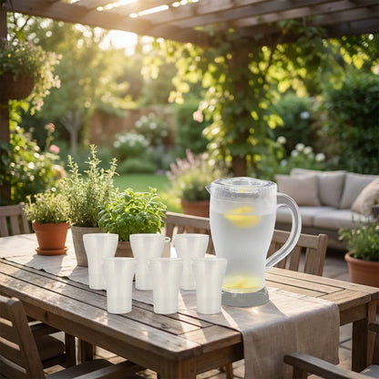 7-piece lemon jug and cups set, unbreakable clear pitcher with six glasses